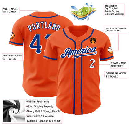 Custom Orange Royal-White Authentic Baseball Jersey - Sky-Custom