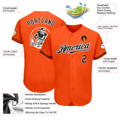 Custom Orange Black-White Authentic Baseball Jersey - Sky-Custom