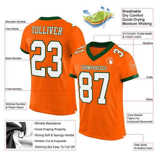 Custom Orange White-Green Mesh Authentic Football Jersey - Sky-Custom