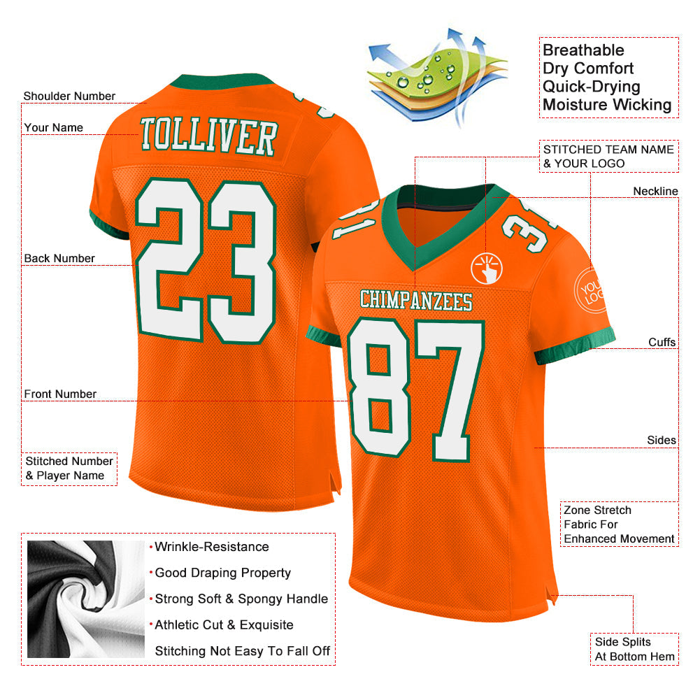 Custom Orange White-Kelly Green Mesh Authentic Football Jersey - Sky-Custom