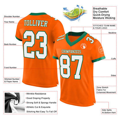 Custom Orange White-Kelly Green Mesh Authentic Football Jersey - Sky-Custom