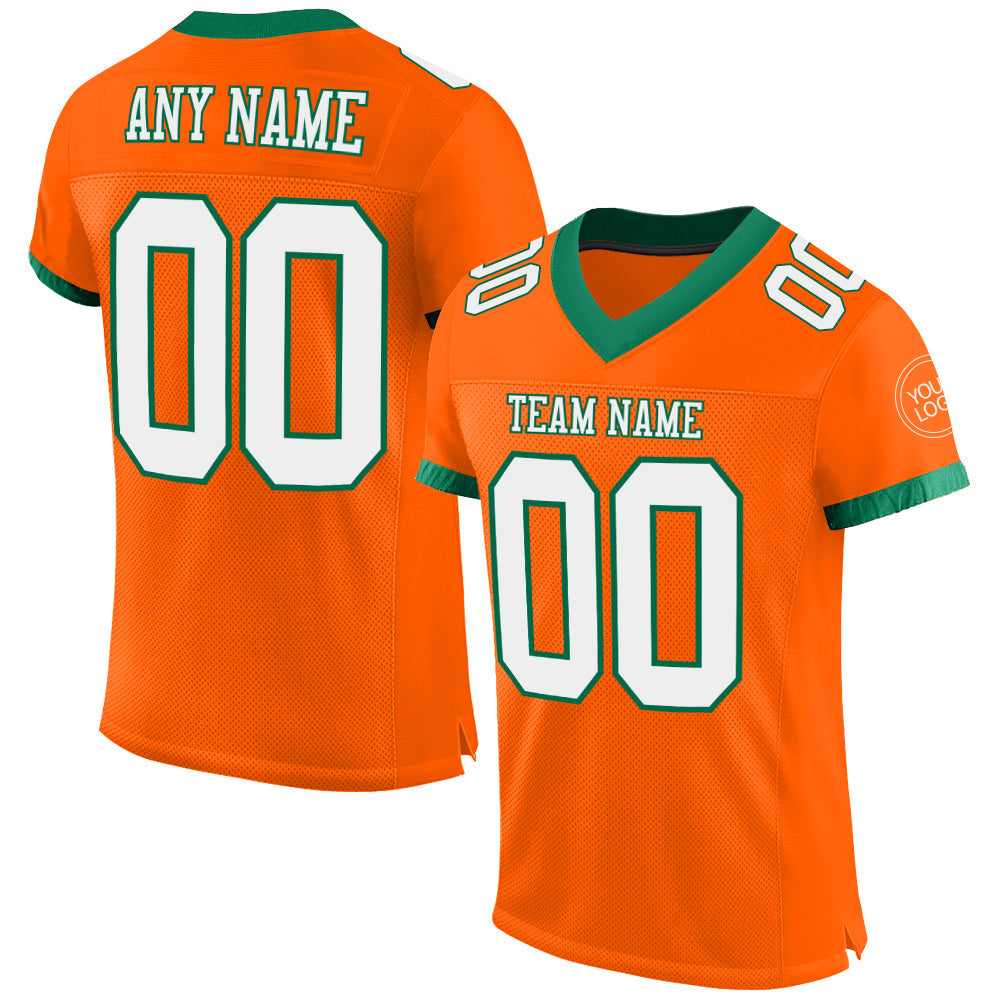 Custom Orange White-Kelly Green Mesh Authentic Football Jersey - Sky-Custom