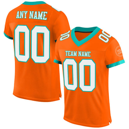 Custom Orange White-Aqua Mesh Authentic Football Jersey - Sky-Custom