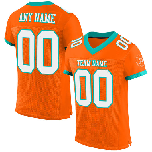 Custom Orange White-Aqua Mesh Authentic Football Jersey - Sky-Custom