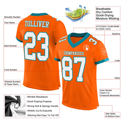 Custom Orange White-Teal Mesh Authentic Football Jersey - Sky-Custom