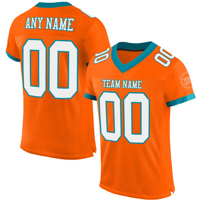 Custom Orange White-Teal Mesh Authentic Football Jersey - Sky-Custom