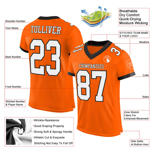 Custom Orange White-Black Mesh Authentic Football Jersey - Sky-Custom