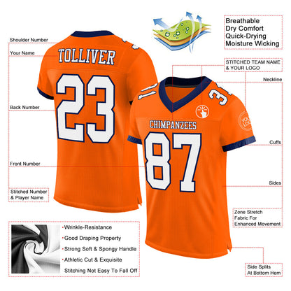 Custom Orange White-Navy Mesh Authentic Football Jersey - Sky-Custom