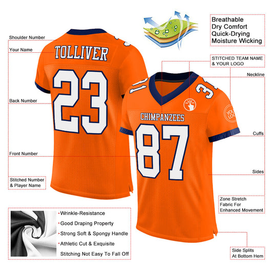 Custom Orange White-Navy Mesh Authentic Football Jersey - Sky-Custom