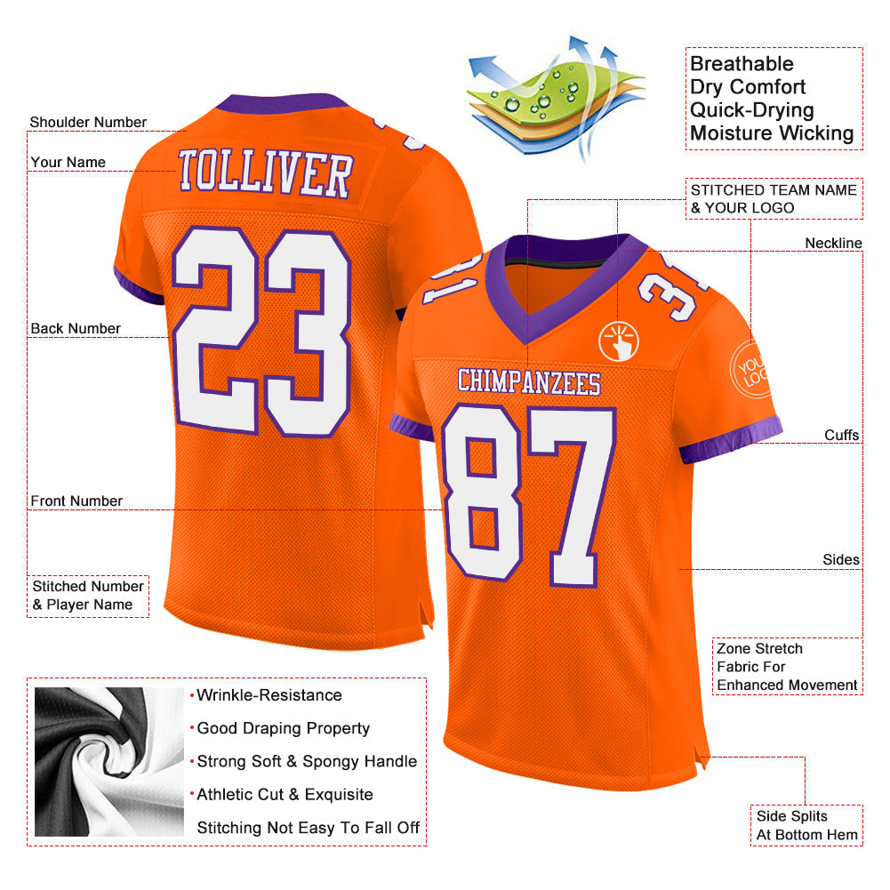 Custom Orange White-Purple Mesh Authentic Football Jersey - Sky-Custom