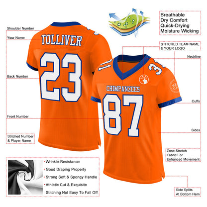 Custom Orange White-Royal Mesh Authentic Football Jersey - Sky-Custom