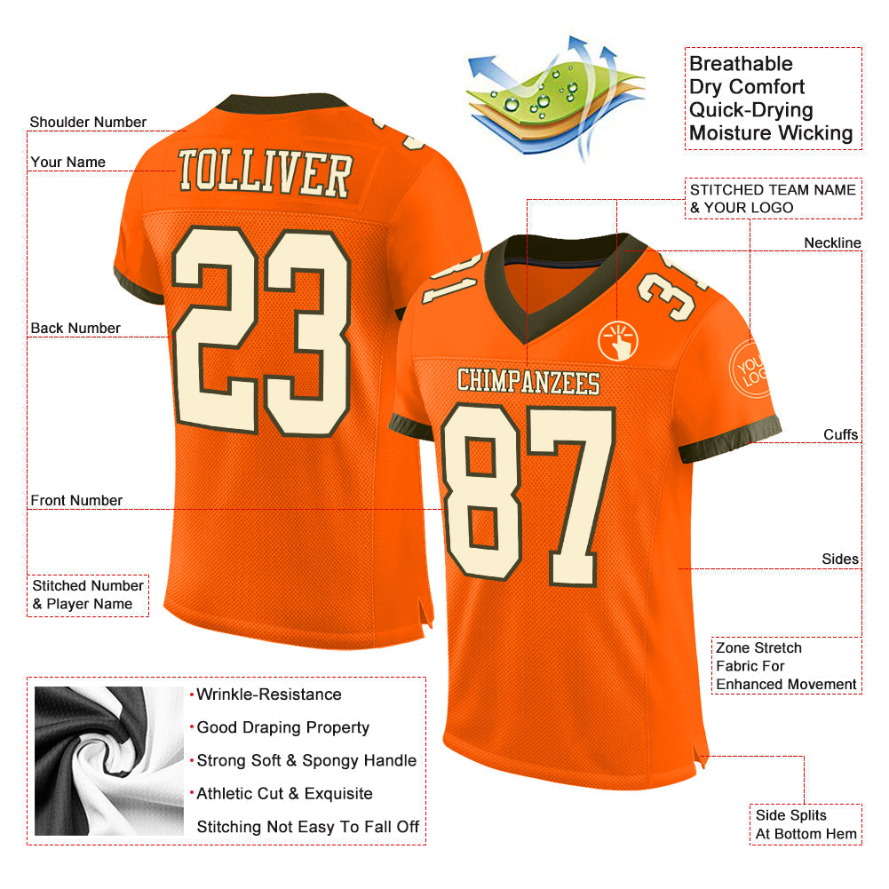 Custom Orange Cream-Olive Mesh Authentic Football Jersey - Sky-Custom
