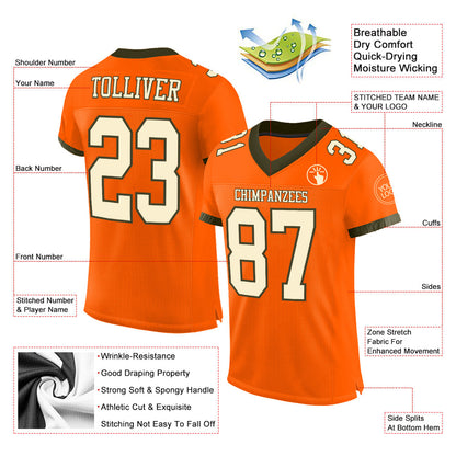 Custom Orange Cream-Olive Mesh Authentic Football Jersey - Sky-Custom