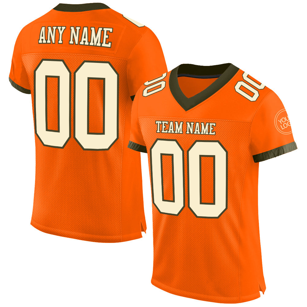 Custom Orange Cream-Olive Mesh Authentic Football Jersey - Sky-Custom
