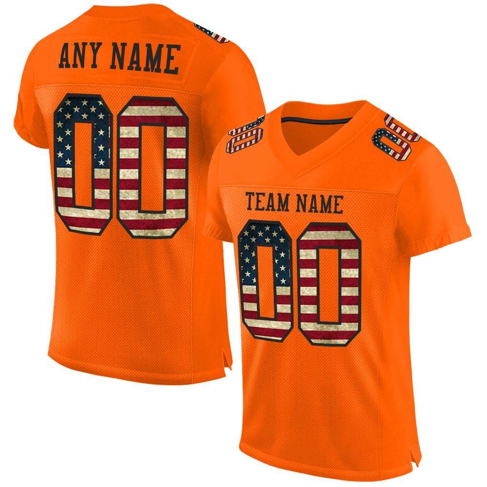 Custom Orange Vintage USA Flag-Black Mesh Authentic Football Jersey - Sky-Custom