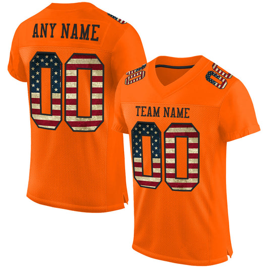 Custom Orange Vintage USA Flag-Black Mesh Authentic Football Jersey - Sky-Custom