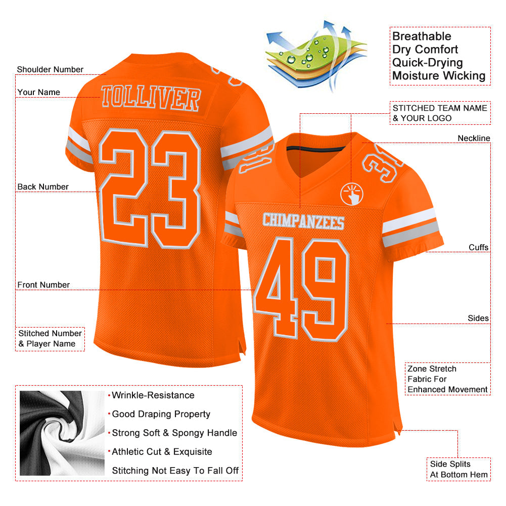 Custom Orange White-Gray Mesh Authentic Football Jersey - Sky-Custom