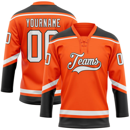 Custom Orange White-Black Hockey Lace Neck Jersey - Sky-Custom