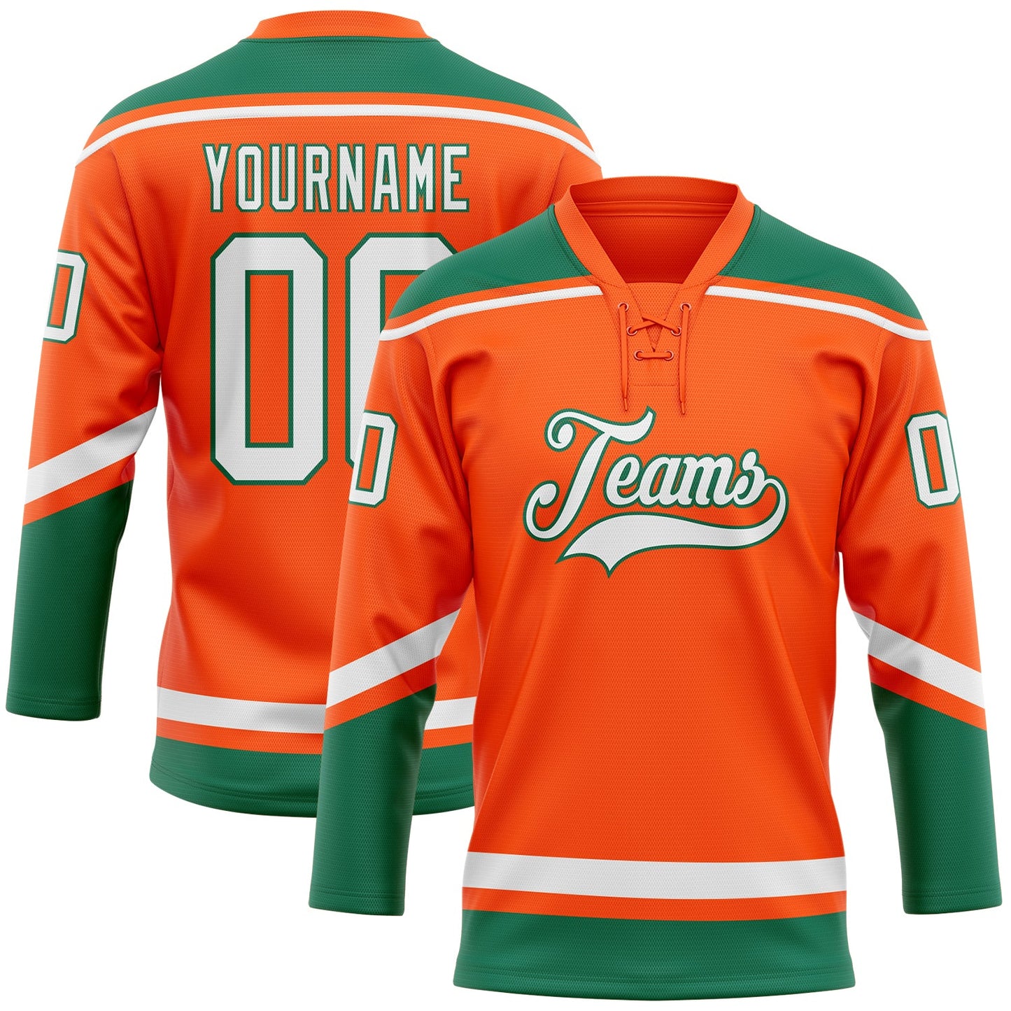Custom Orange White-Kelly Green Hockey Lace Neck Jersey - Sky-Custom