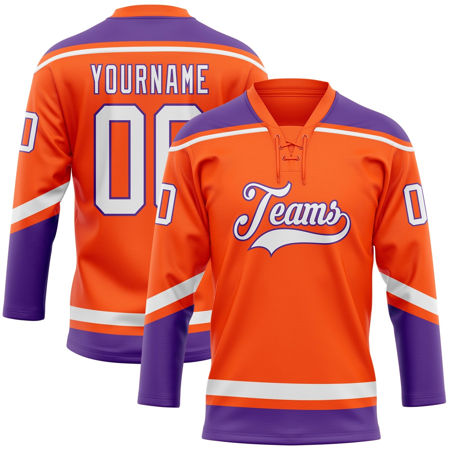 Custom Orange White-Purple Hockey Lace Neck Jersey - Sky-Custom