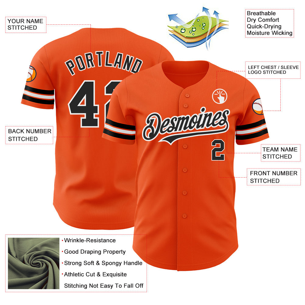 Custom Orange Black-White Authentic Baseball Jersey - Sky-Custom