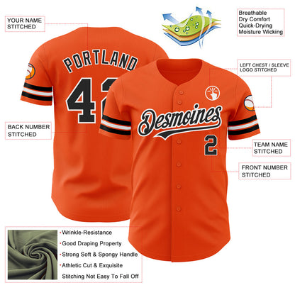 Custom Orange Black-White Authentic Baseball Jersey - Sky-Custom