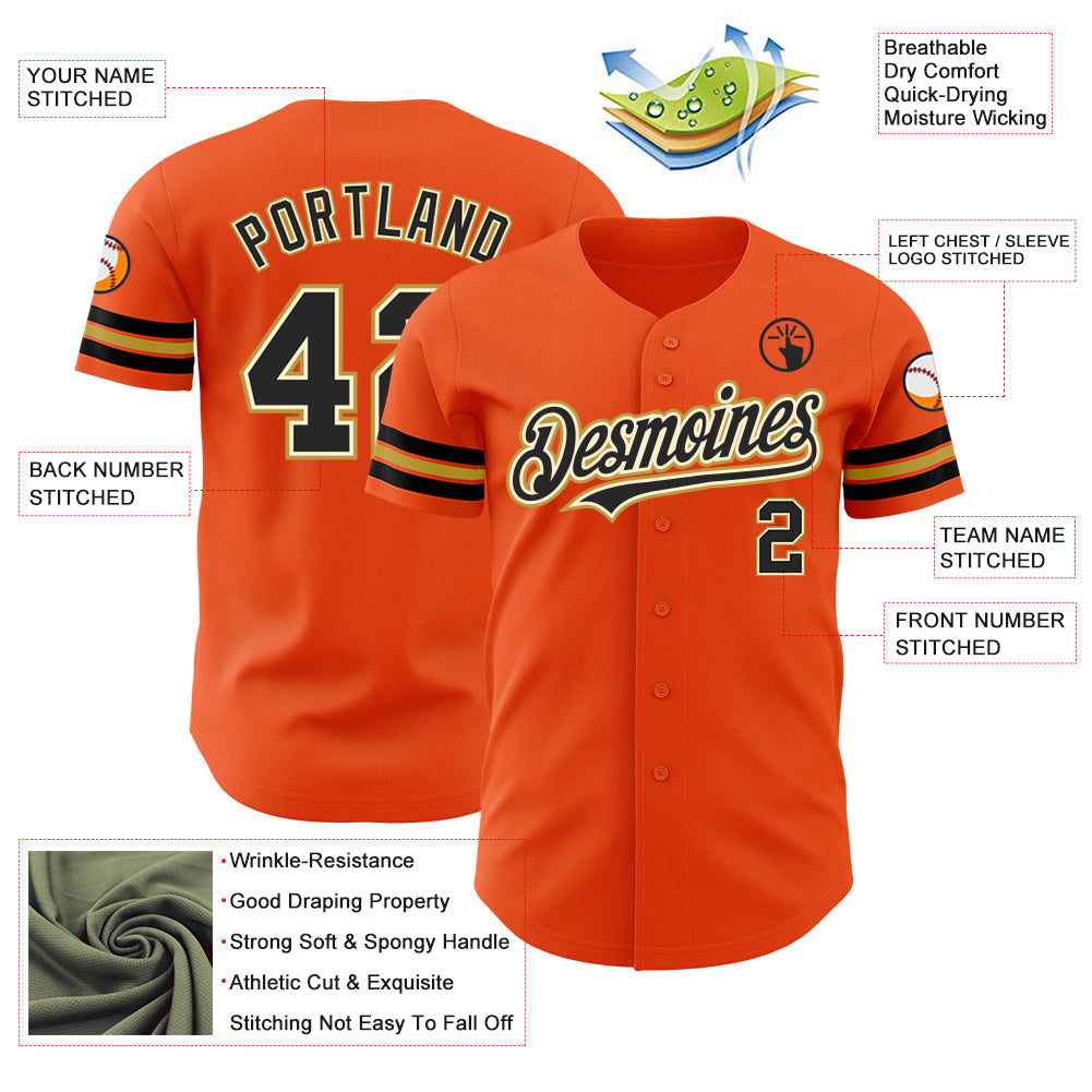 Custom Orange Black Cream-Old Gold Authentic Baseball Jersey - Sky-Custom