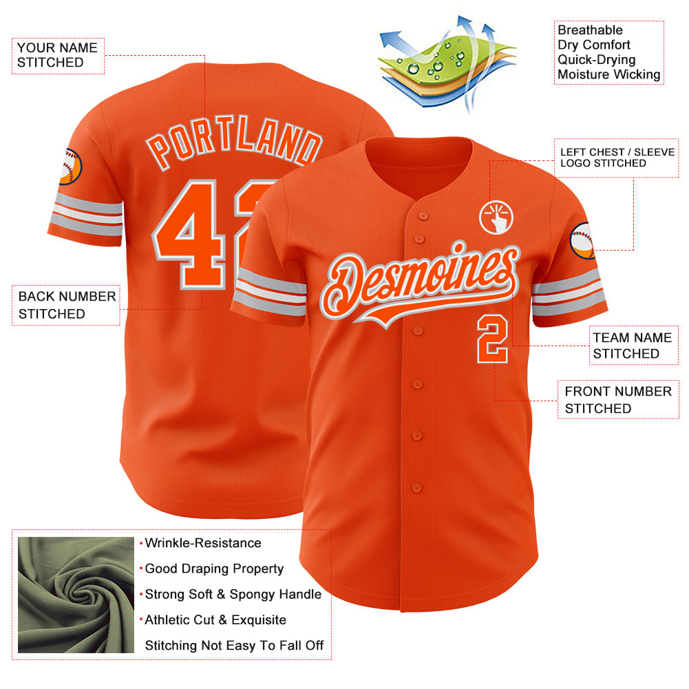 Custom Orange White-Gray Authentic Baseball Jersey - Sky-Custom