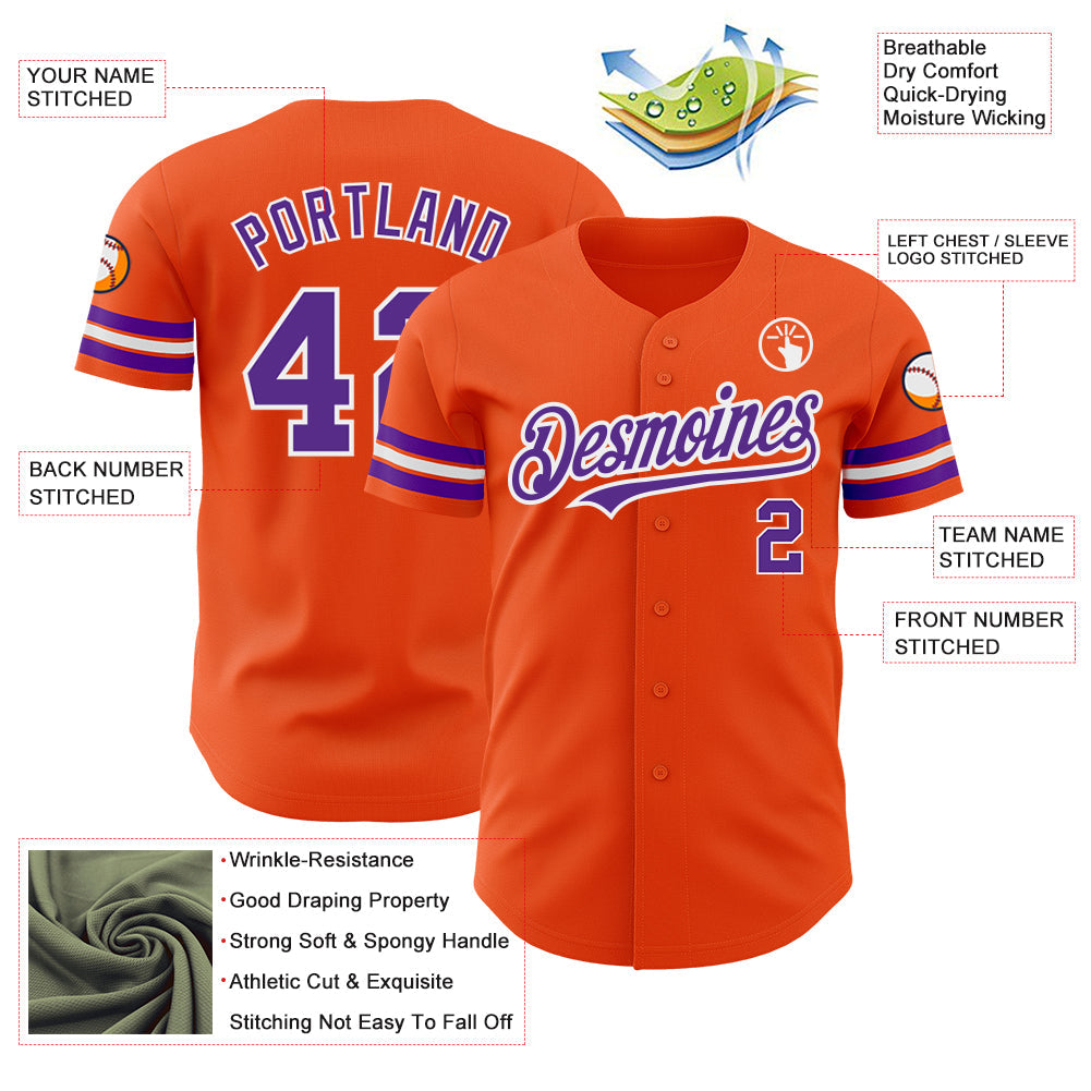 Custom Orange Purple-White Authentic Baseball Jersey - Sky-Custom
