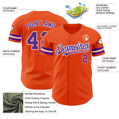 Custom Orange Purple-White Authentic Baseball Jersey - Sky-Custom