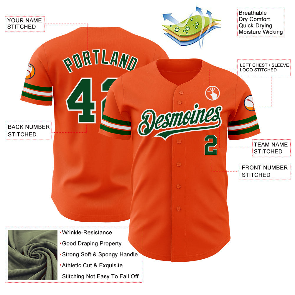 Custom Orange Green-White Authentic Baseball Jersey - Sky-Custom