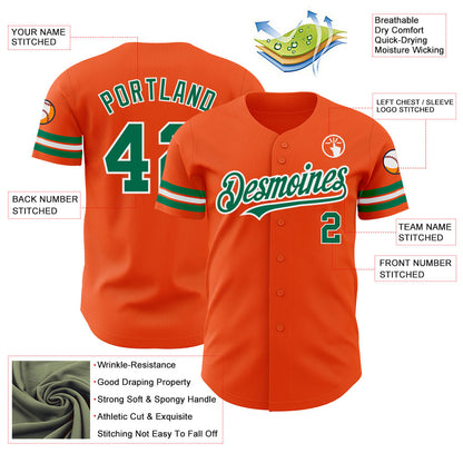 Custom Orange Kelly Green-White Authentic Baseball Jersey - Sky-Custom