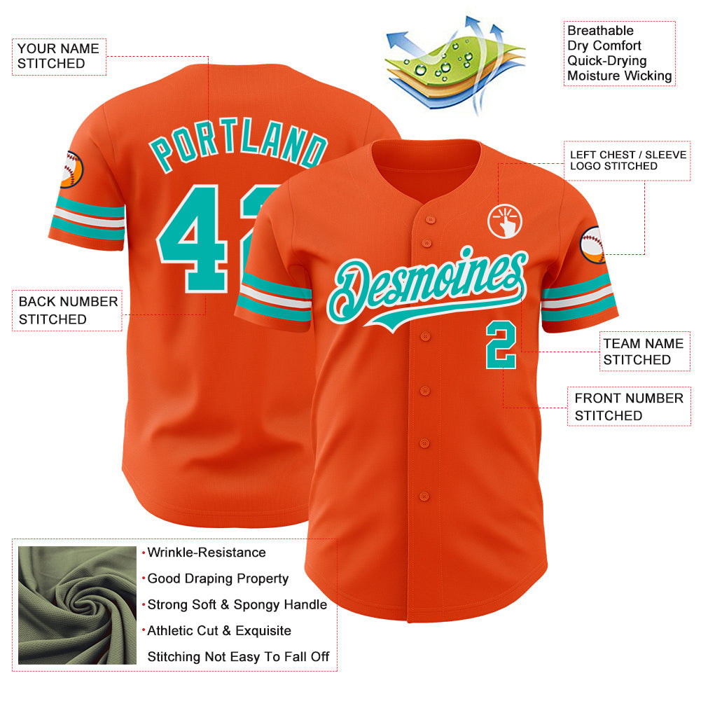 Custom Orange Aqua-White Authentic Baseball Jersey - Sky-Custom