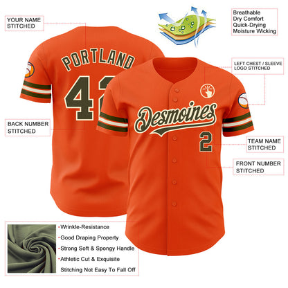 Custom Orange Olive-Cream Authentic Baseball Jersey - Sky-Custom