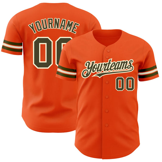 Custom Orange Olive-Cream Authentic Baseball Jersey - Sky-Custom