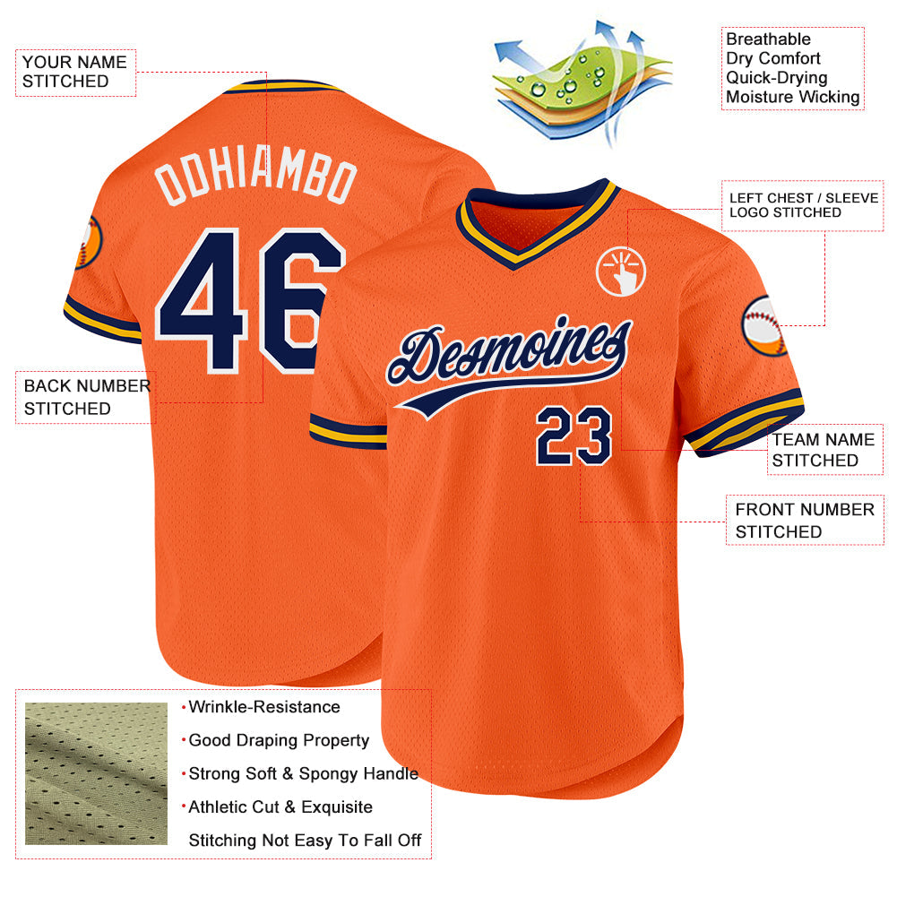 Custom Orange Navy-White Authentic Throwback Baseball Jersey - Sky-Custom