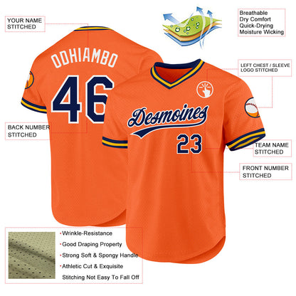 Custom Orange Navy-White Authentic Throwback Baseball Jersey - Sky-Custom