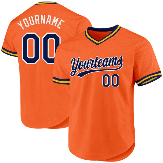 Custom Orange Navy-White Authentic Throwback Baseball Jersey - Sky-Custom