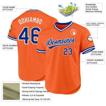 Custom Orange Royal-White Authentic Throwback Baseball Jersey - Sky-Custom