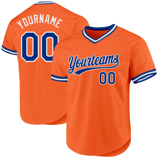 Custom Orange Royal-White Authentic Throwback Baseball Jersey - Sky-Custom