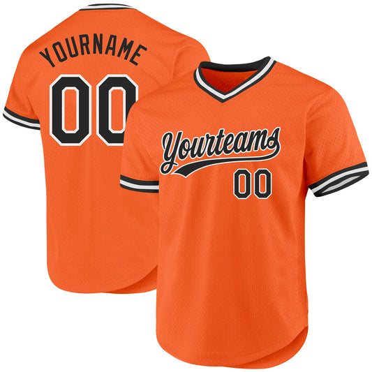 Custom Orange Black-White Authentic Throwback Baseball Jersey - Sky-Custom
