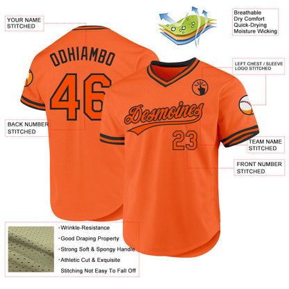 Custom Orange Black Authentic Throwback Baseball Jersey - Sky-Custom