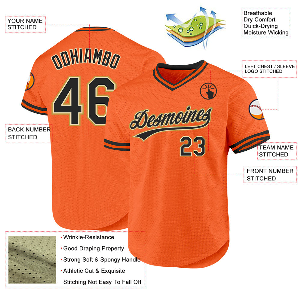 Custom Orange Black Cream-Old Gold Authentic Throwback Baseball Jersey - Sky-Custom