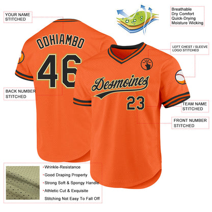 Custom Orange Black Cream-Old Gold Authentic Throwback Baseball Jersey - Sky-Custom