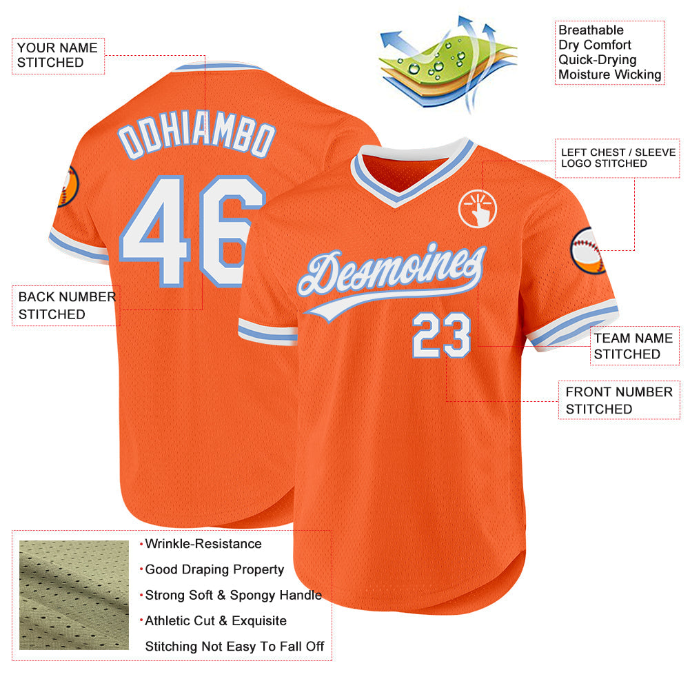 Custom Orange White-Light Blue Authentic Throwback Baseball Jersey - Sky-Custom