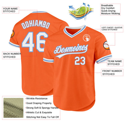 Custom Orange White-Light Blue Authentic Throwback Baseball Jersey - Sky-Custom