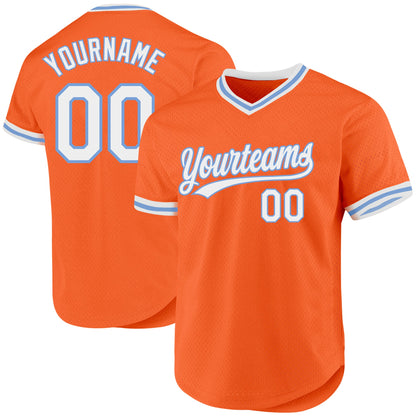 Custom Orange White-Light Blue Authentic Throwback Baseball Jersey - Sky-Custom
