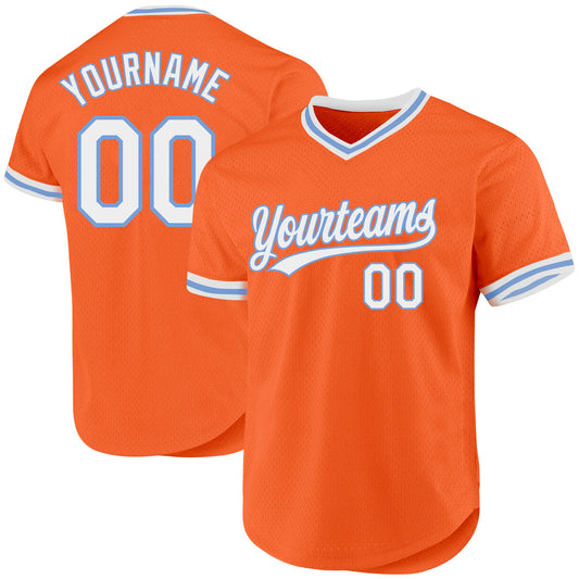 Custom Orange White-Light Blue Authentic Throwback Baseball Jersey - Sky-Custom