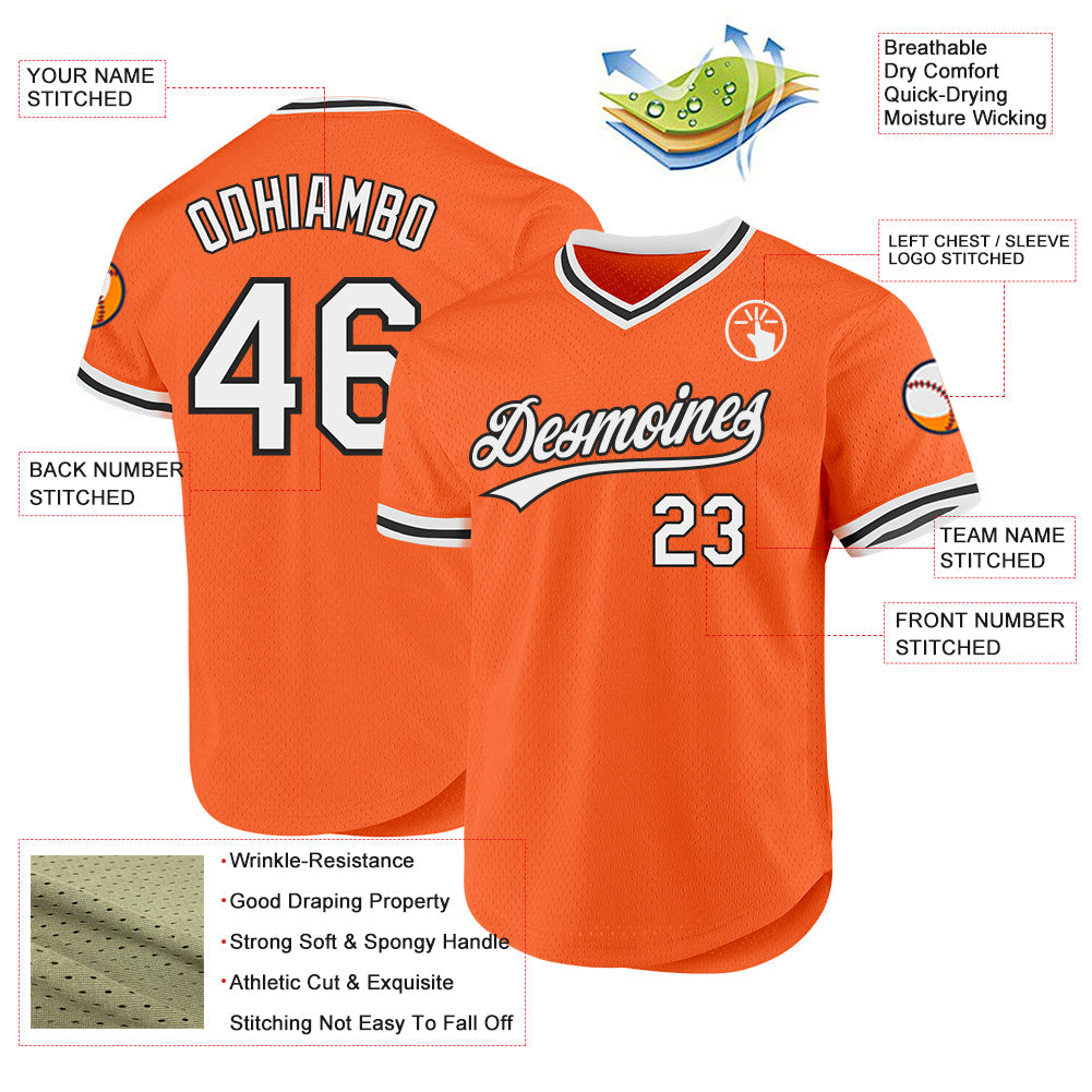 Custom Orange White-Black Authentic Throwback Baseball Jersey - Sky-Custom