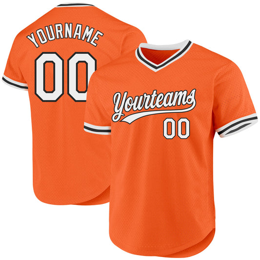 Custom Orange White-Black Authentic Throwback Baseball Jersey - Sky-Custom